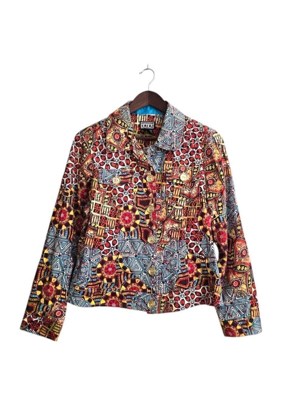 Berek Vintage Abstract Geometric Colorful Long Sleeve Collard Jacket Sz PL